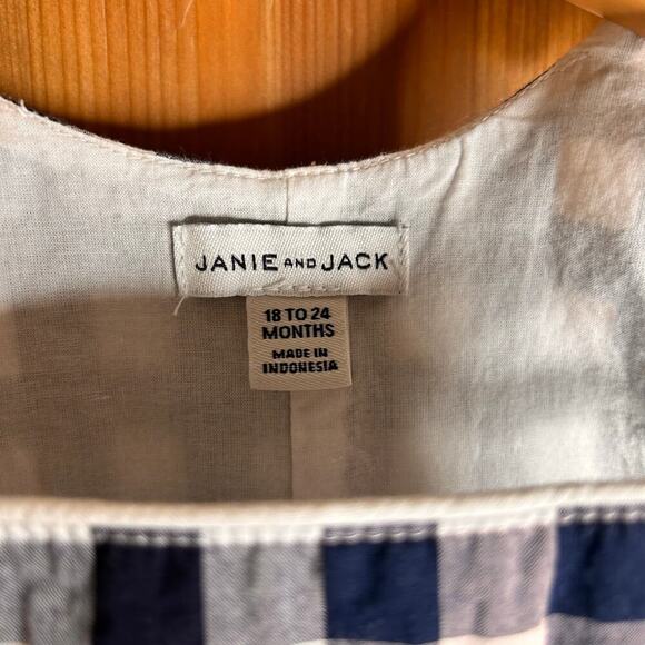 Janie & Jack Merchant Marine Gingham Overall Romper Baby Girl 18 24 Months Blue - Picture 7 of 10